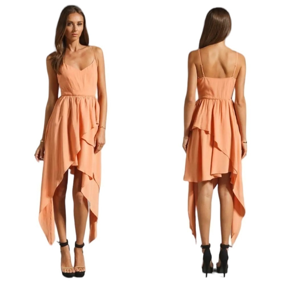 KEEPSAKE the Label Peach Asymmetrical High-Low Midi Dress